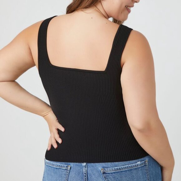 Black Square-Neck Sweater Knit Tank Top 0X - NEW - Picture 2 of 11